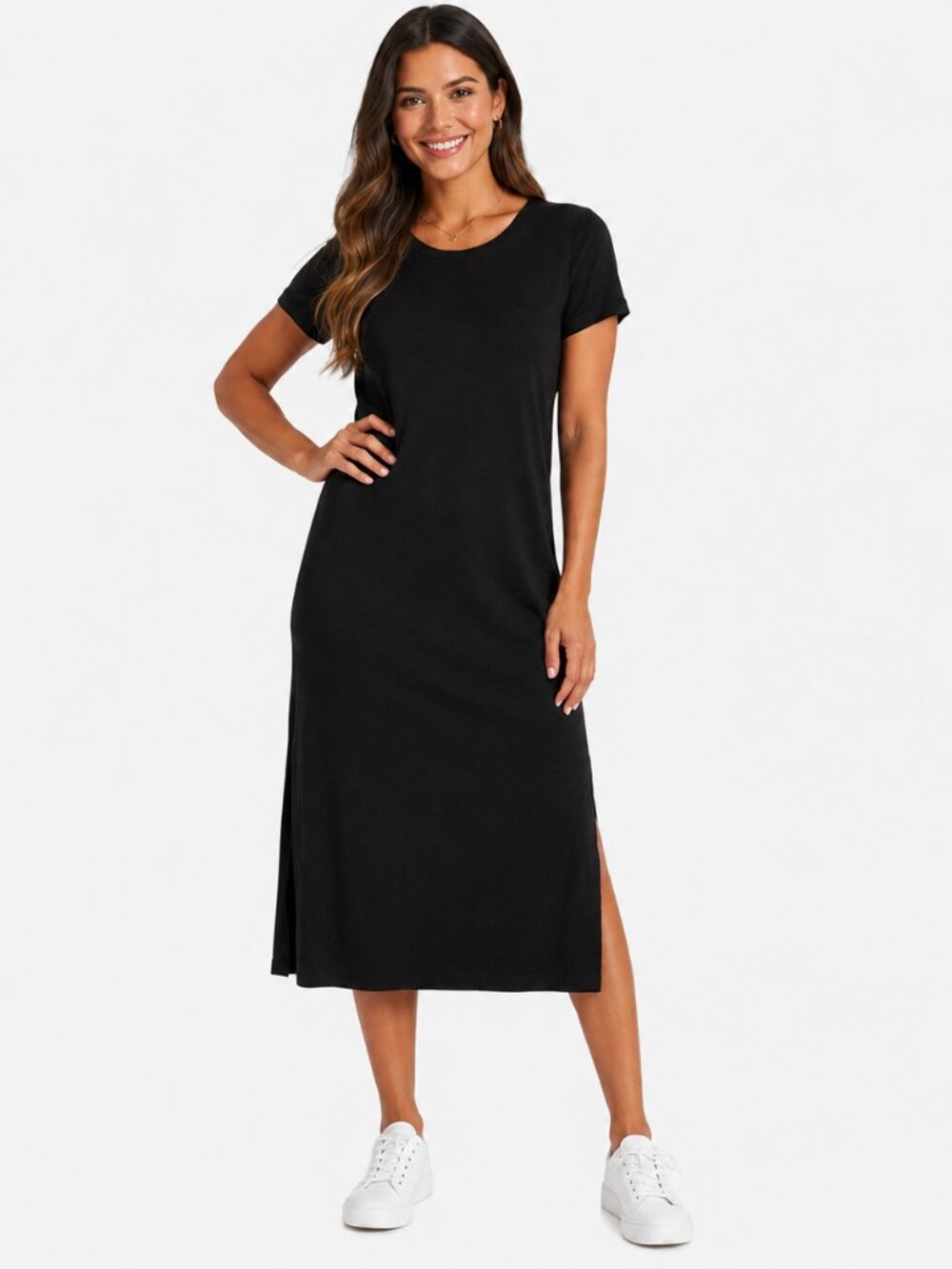 Jessica Simpson Black Midi T-Shirt Dress Side Slit NWT